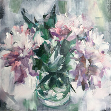 Painting titled "Bouquet peonies." by Galina Poloz, Original Artwork, Oil