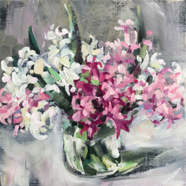 Painting titled "Hyacinths." by Galina Poloz, Original Artwork, Oil