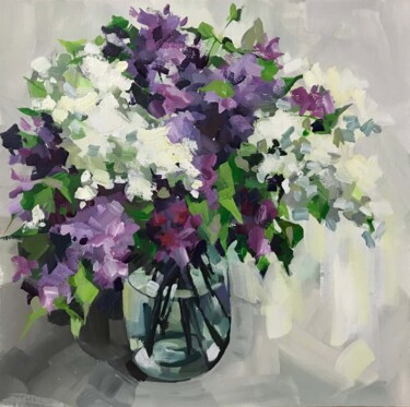 Painting titled "Lilac bouquet" by Galina Poloz, Original Artwork, Tempera