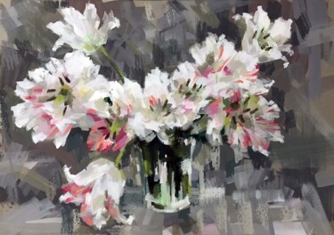Painting titled "White spring tulips" by Galina Poloz, Original Artwork, Tempera