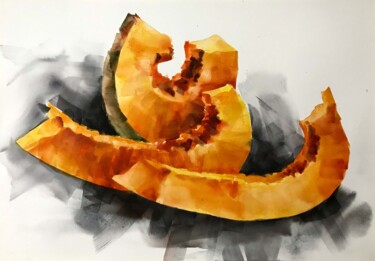 Картина под названием "Autumn pumpkins" - Galina Poloz, Подлинное произведение искусства, Акварель