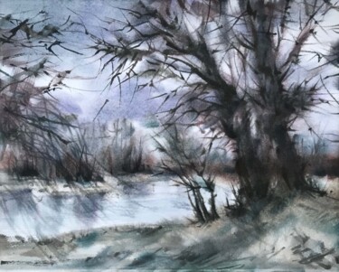 Malerei mit dem Titel "Cold spring" von Galina Poloz, Original-Kunstwerk, Aquarell