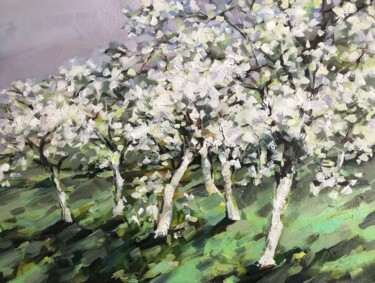 Painting titled "The Cherry Orchard" by Galina Poloz, Original Artwork, Oil