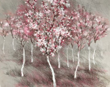 Schilderij getiteld "Spring peach garden" door Galina Poloz, Origineel Kunstwerk, Pastel