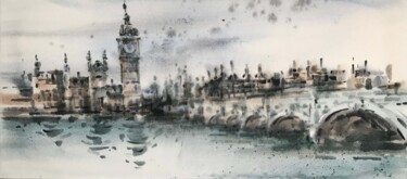 Schilderij getiteld "London cityscape" door Galina Poloz, Origineel Kunstwerk, Aquarel