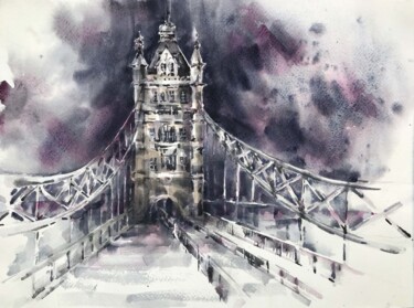 Painting titled "Tower bridge" by Galina Poloz, Original Artwork, Watercolor