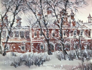 Картина под названием "Old manor in winter." - Galina Poloz, Подлинное произведение искусства, Акварель