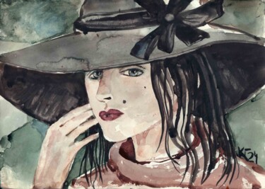 Painting titled ""N'attendait pas..."" by Galina Sara, Original Artwork, Watercolor