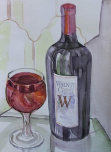 Pittura intitolato "Wine glass and bott…" da Galina Todorova, Opera d'arte originale, Acquarello