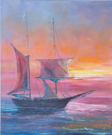 Peinture intitulée "The charm of Sunset" par Galina Vasiljeva, Œuvre d'art originale, Huile