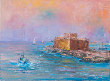 Painting titled "Paphos Castle at su…" by Galina Vasiljeva, Original Artwork, Oil