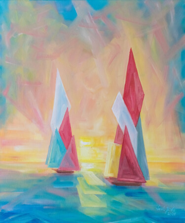 Schilderij getiteld "Under Sail" door Galina Vasiljeva, Origineel Kunstwerk, Olie