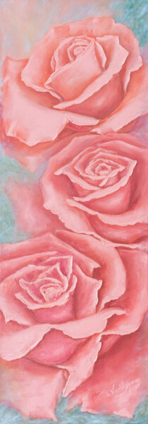 Pittura intitolato "Roses of a morning…" da Galina Vasiljeva, Opera d'arte originale, Olio