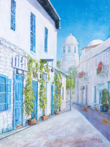 Ζωγραφική με τίτλο "Siesta in Limassol.…" από Galina Vasiljeva, Αυθεντικά έργα τέχνης, Λάδι