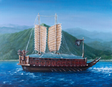 Malerei mit dem Titel "Korean Geobukseon…" von Galina Vasiljeva, Original-Kunstwerk, Öl