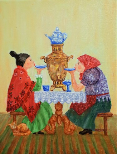 Painting titled "It's time for tea" by Galina Vasiljeva, Original Artwork, Oil