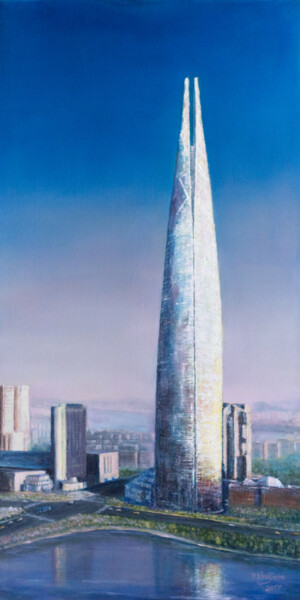 Painting titled "Seoul. Jamsil Tower" by Galina Vasiljeva, Original Artwork, Oil