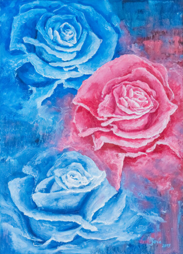 Peinture intitulée "Blue and Pink" par Galina Vasiljeva, Œuvre d'art originale, Huile