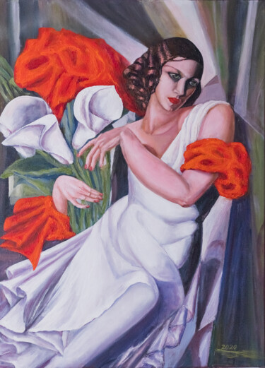 Pintura intitulada "Girl with white cal…" por Galina Vasiljeva, Obras de arte originais, Óleo