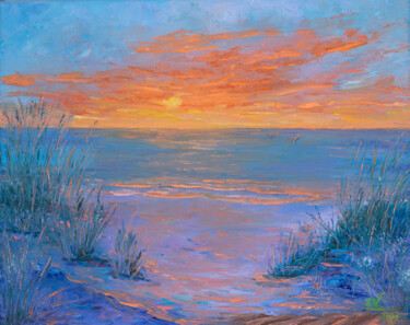 Картина под названием "Sunset. By the sea" - Galina Vasiljeva, Подлинное произведение искусства, Масло