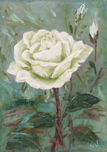 Painting titled "A rose for you." by Galina Vasiljeva, Original Artwork, Oil