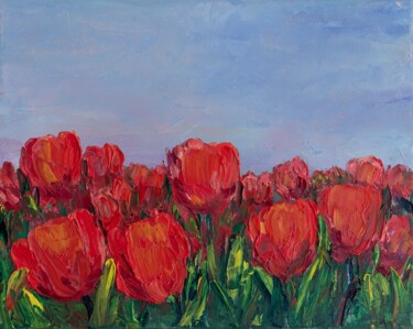 Painting titled "Tulips." by Galina Vasiljeva, Original Artwork, Oil