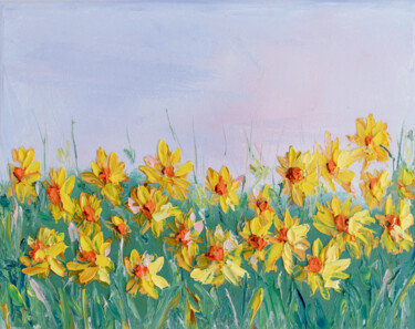 Painting titled "Daffodils." by Galina Vasiljeva, Original Artwork, Oil