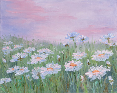 Painting titled "Chamomile field" by Galina Vasiljeva, Original Artwork, Oil