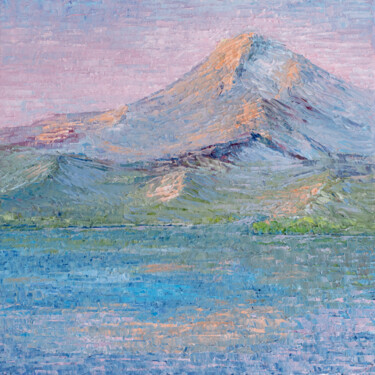 Painting titled "Mountains at dawn.…" by Galina Vasiljeva, Original Artwork, Oil