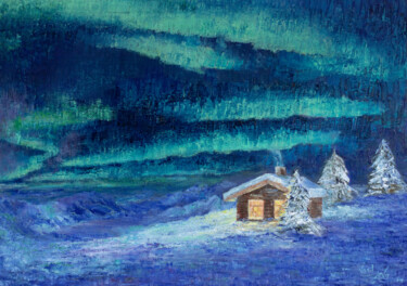 Peinture intitulée "Aurora Borealis. Na…" par Galina Vasiljeva, Œuvre d'art originale, Huile