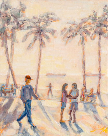 Pintura intitulada "Limassol Promenade…" por Galina Vasiljeva, Obras de arte originais, Acrílico