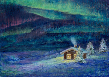 Pittura intitolato "Northern Lights.Aur…" da Galina Vasiljeva, Opera d'arte originale, Olio