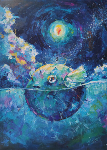 Картина под названием "Girl Sea and myster…" - Galina Zhurkina, Подлинное произведение искусства, Акрил