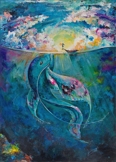 Painting titled "Girl Sea and Myster…" by Galina Zhurkina, Original Artwork, Acrylic