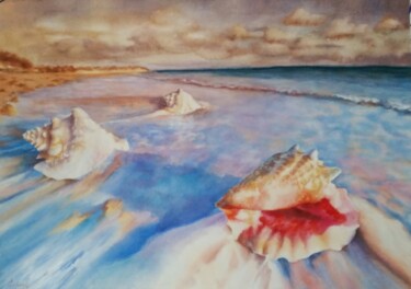 Malerei mit dem Titel "BEYOND THE SEA" von Galina N, Original-Kunstwerk, Aquarell