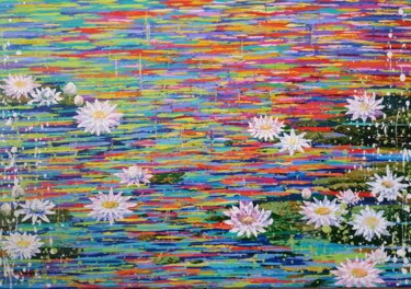 Peinture intitulée "L'étang aux lotus" par Galina N, Œuvre d'art originale, Acrylique