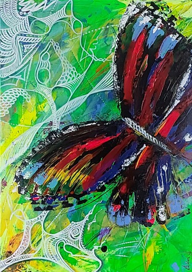 Painting titled "Black butterfly" by Galina N, Original Artwork, Acrylic