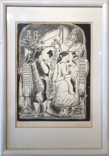 Printmaking titled "The Conversation, b…" by Galindo, Original Artwork, Lithography