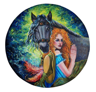 Painting titled ""Girl with the Hors…" by Halyna Mur, Original Artwork, Acrylic