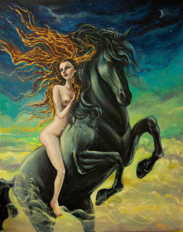 Pittura intitolato ""Virgo on horseback"" da Halyna Mur, Opera d'arte originale, Acrilico