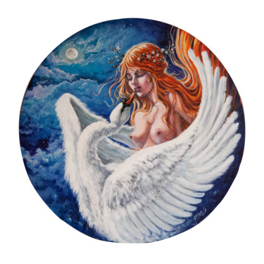 Pittura intitolato ""Leda and the Swan"" da Halyna Mur, Opera d'arte originale, Acrilico