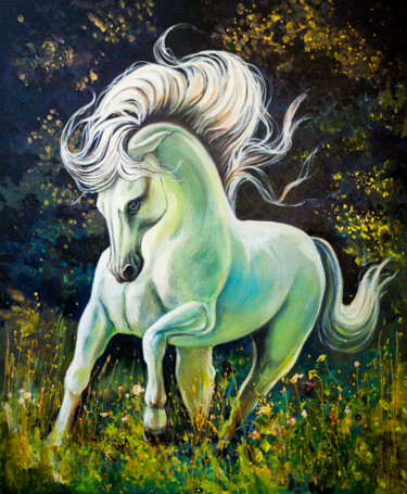 Painting titled ""Green Horse"" by Halyna Mur, Original Artwork, Acrylic