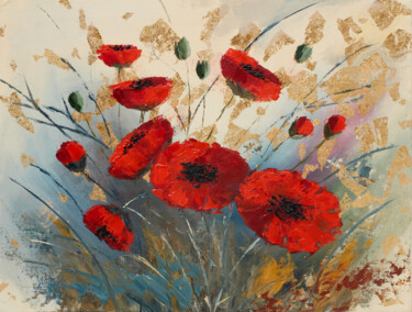 Schilderij getiteld "Field poppies" door Galiya Hami, Origineel Kunstwerk, Olie