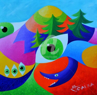 Painting titled "Green eyes" by Galka, Original Artwork, Oil