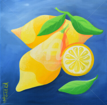 Painting titled "LIMON" by Galka, Original Artwork, Oil Mounted on Wood Stretcher frame