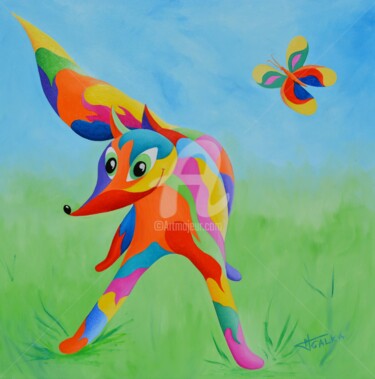Картина под названием "Fox" - Galka, Подлинное произведение искусства, Масло Установлен на Деревянная рама для носилок