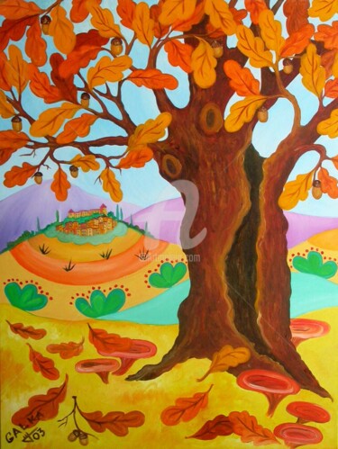 Painting titled "Automne à Callian" by Galka, Original Artwork, Oil