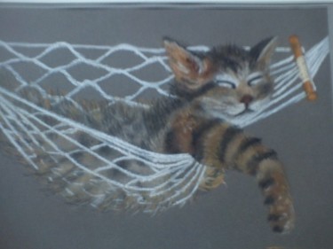 Dessin intitulée "Chat-au-repos.jpg" par Jocelyne Gallecier, Œuvre d'art originale, Pastel