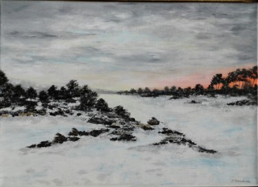 Painting titled "Paysage de neige au…" by Jocelyne Gallecier, Original Artwork, Acrylic