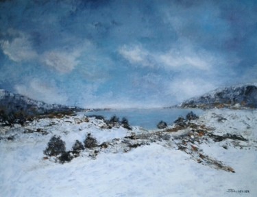 Malarstwo zatytułowany „Lac de montagne” autorstwa Jocelyne Gallecier, Oryginalna praca, Akryl